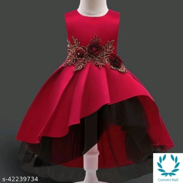 Hopscotch Girls Cotton and Polyester Sleeveless Applique Floral Party Dress in Red Color (985150) - 2-3 Years, Red (985150), Polyster, Printed, Pack of : Single